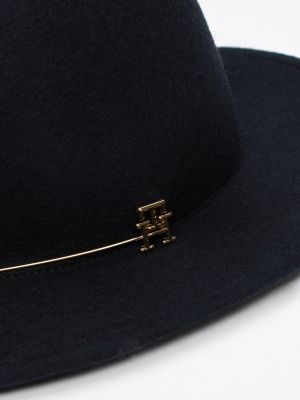 blue pure wool metal hatband fedora for women tommy hilfiger