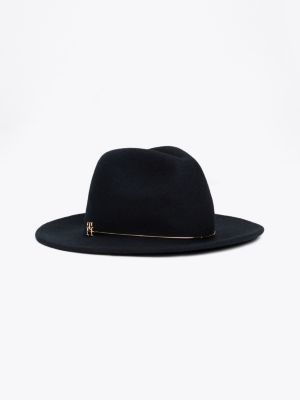 blue fedora aus reiner wolle mit metall-hutband für damen - tommy hilfiger