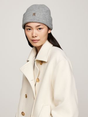 grey th monogram beanie with wool for women tommy hilfiger