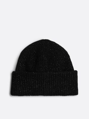 black th monogram beanie with wool for women tommy hilfiger