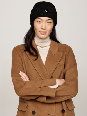 black th monogram beanie with wool for women tommy hilfiger