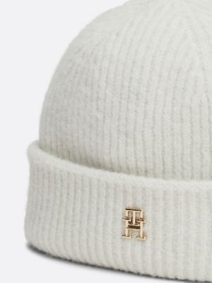 bonnet en laine mélangée à monogramme th blanc pour femmes tommy hilfiger