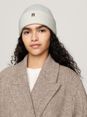 bonnet en laine mélangée à monogramme th blanc pour femmes tommy hilfiger