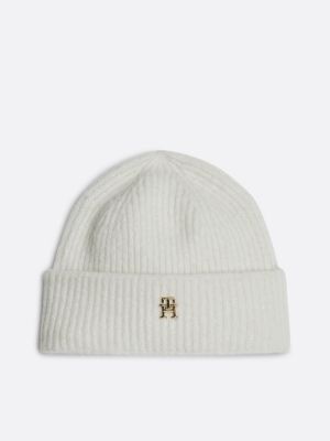 white beanie mit th-monogramm und wollanteil für damen - tommy hilfiger