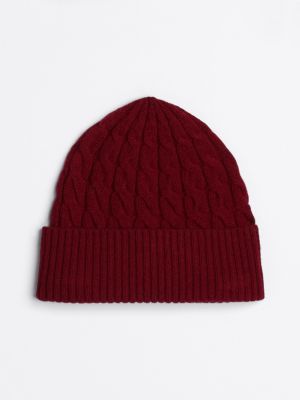 rosa beanie mit th-monogramm und zopfmuster für damen - tommy hilfiger