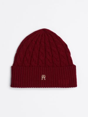 rosa beanie mit th-monogramm und zopfmuster für damen - tommy hilfiger