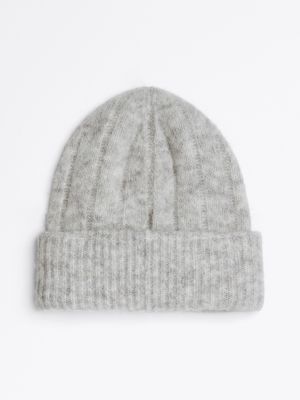 grau beanie aus alpaka-wollmix mit th-monogramm für damen - tommy hilfiger