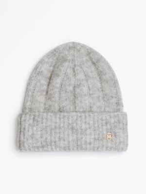 grau beanie aus alpaka-wollmix mit th-monogramm für damen - tommy hilfiger