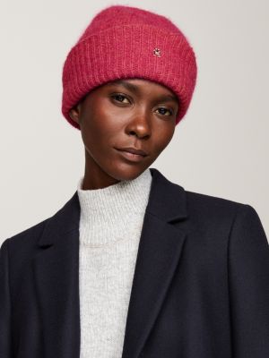 bonnet en alpaga mélangé à monogramme th rouge pour femmes tommy hilfiger