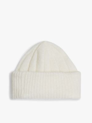 weiß beanie aus alpaka-wollmix mit th-monogramm für damen - tommy hilfiger