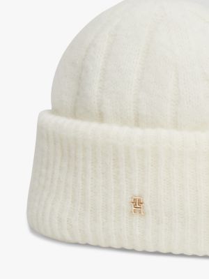 weiß beanie aus alpaka-wollmix mit th-monogramm für damen - tommy hilfiger