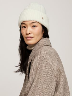 weiß beanie aus alpaka-wollmix mit th-monogramm für damen - tommy hilfiger