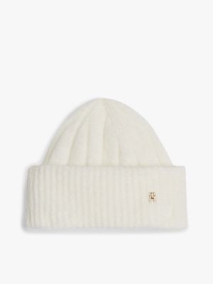 weiß beanie aus alpaka-wollmix mit th-monogramm für damen - tommy hilfiger