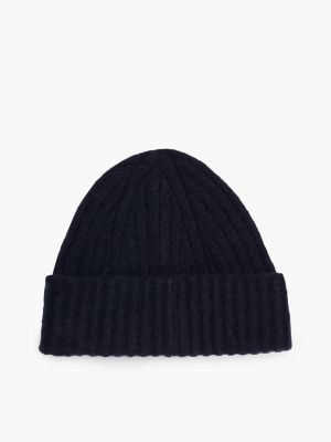 blue fluffy wool blend beanie for women tommy hilfiger