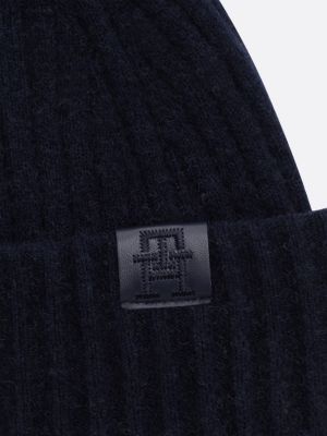 blue fluffy wool blend beanie for women tommy hilfiger