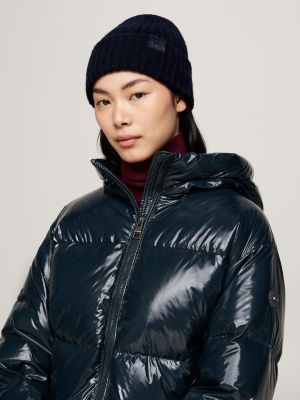 bonnet duveteux en laine mélangée bleu pour femmes tommy hilfiger