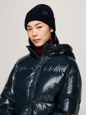 blauw zachte wolmix beanie voor dames - tommy hilfiger