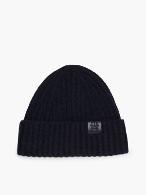 blue fluffy wool blend beanie for women tommy hilfiger