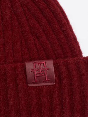 red fluffy wool blend beanie for women tommy hilfiger