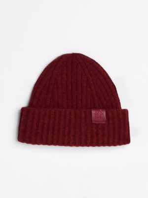 red fluffy wool blend beanie for women tommy hilfiger