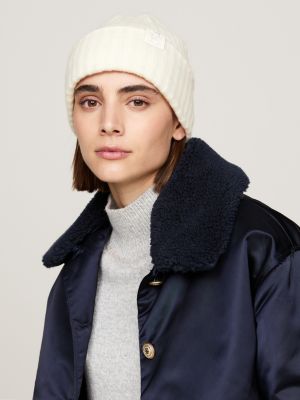 roze zachte wolmix beanie voor dames - tommy hilfiger