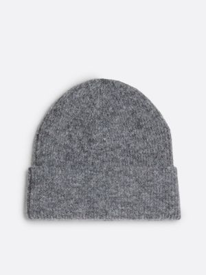 grey essential flag fuzzy beanie for women tommy hilfiger