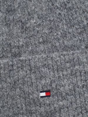 grey essential flag fuzzy beanie for women tommy hilfiger