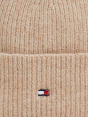 beige essential flag fuzzy beanie for women tommy hilfiger