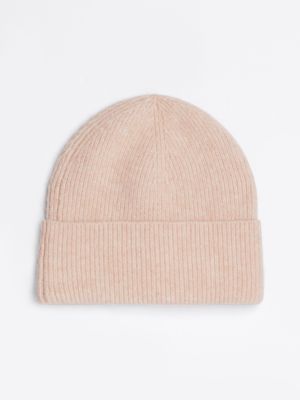 pink essential flag fuzzy beanie for women tommy hilfiger