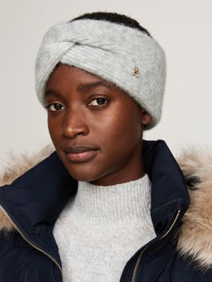 Twist Front Knit Headband Grey Tommy Hilfiger