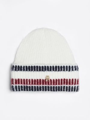  beanie mit tommy-intarsien am umschlag für damen - tommy hilfiger