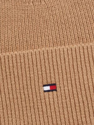 beige essential flag-beanie mit kaschmir für damen - tommy hilfiger