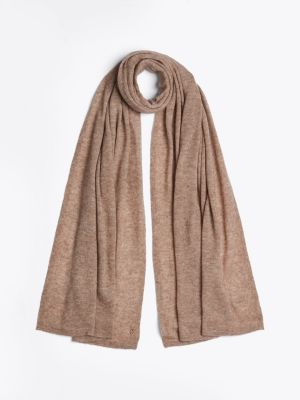 beige th monogram scarf with cashmere for women tommy hilfiger