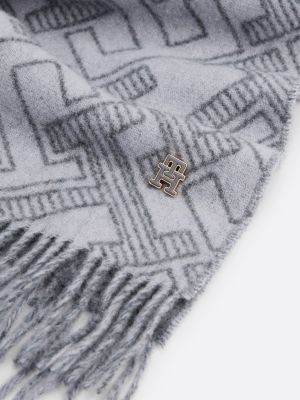 sciarpa th monogram in pura lana grey da donne tommy hilfiger