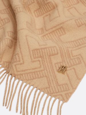 beige th monogram pure wool scarf for women tommy hilfiger