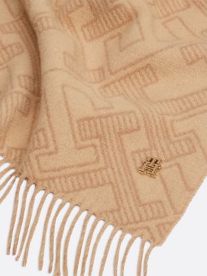 sciarpa th monogram in pura lana beige da donne tommy hilfiger