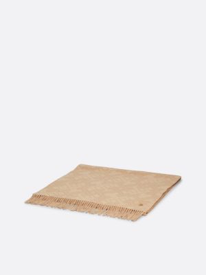 beige th monogram pure wool scarf for women tommy hilfiger