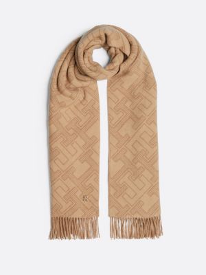 sciarpa th monogram in pura lana beige da donne tommy hilfiger