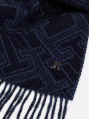 sciarpa th monogram in pura lana blu da donne tommy hilfiger