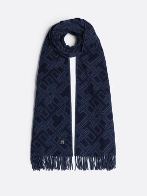 sciarpa th monogram in pura lana blue da donne tommy hilfiger