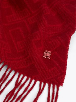 sciarpa th monogram in pura lana rosso da donne tommy hilfiger