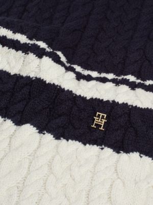 blue cable knit wool blend scarf for women tommy hilfiger