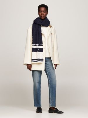 blue cable knit wool blend scarf for women tommy hilfiger