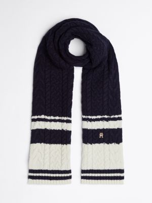 blue cable knit wool blend scarf for women tommy hilfiger