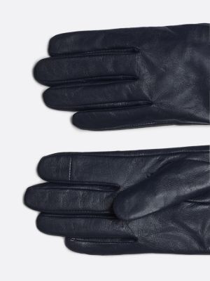 black leather rib-knit cuff gloves for women tommy hilfiger