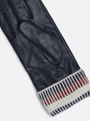 black leather rib-knit cuff gloves for women tommy hilfiger