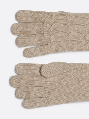 beige cable knit wool blend gloves for women tommy hilfiger