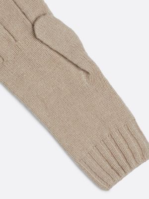 beige cable knit wool blend gloves for women tommy hilfiger