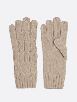 beige cable knit wool blend gloves for women tommy hilfiger