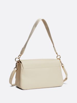 borsa con tracolla in tessuto beige da donne tommy hilfiger